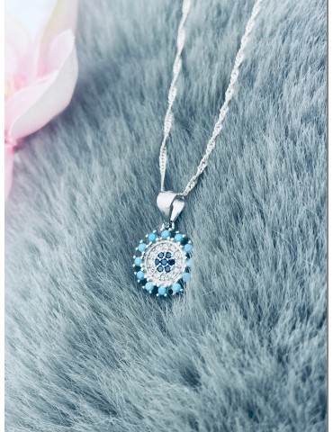 Mandala 925 Silber Damen Medaillon Anhänger mit Zirkonia