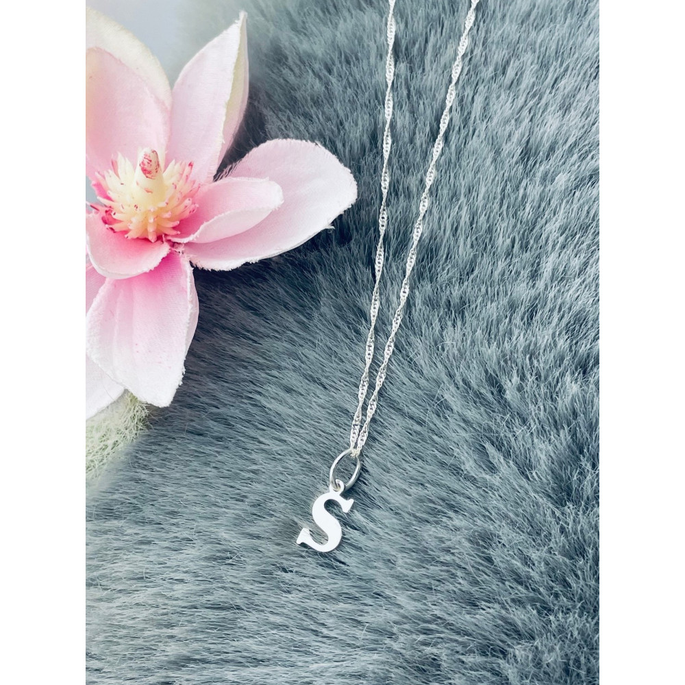 925 Silber Anhänger mit Buchstabe S + Singaporekette | Kettenanhänger aus Silber Alphabet