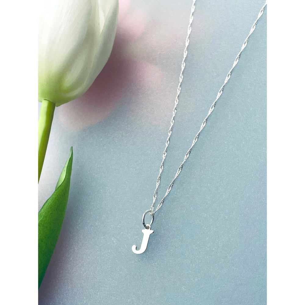 925 Silber Anhänger mit Buchstabe J + Singaporekette | Kettenanhänger aus Silber Alphabet