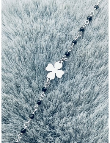 vierblättriges Kleeblatt Armband 925 Silber mit Onyx Damen