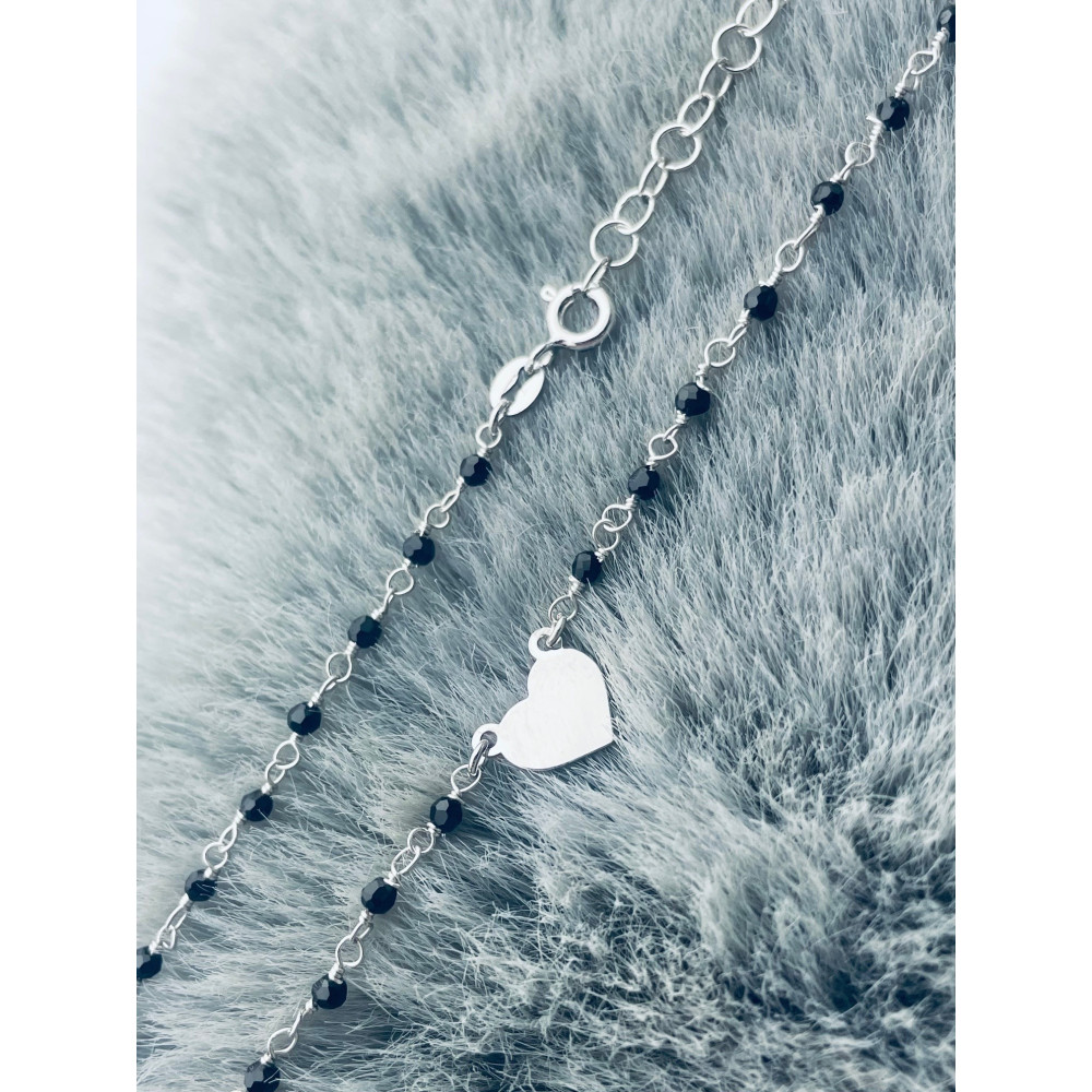 Herz 925 Silber Halskette mit Onyx Halsband Damen