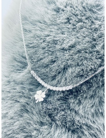 Kleeblatt 925 Silber mit Zirkonia Halskette Halsband Damen