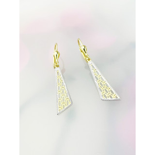 Złote kolczyki wiszące ażurowe trójkąty frezowane bikolor