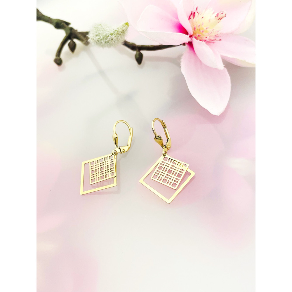 Quadrat Gold Ohrringe Ohrhänger Ohrstecker Ohrschmuck Paar Gelbgold 585er 14KT