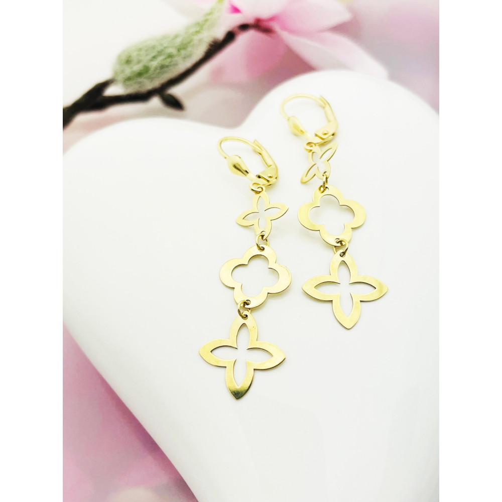 Blume Gold Ohrringe Ohrhänger Ohrstecker Ohrschmuck Paar Gelbgold 585er 14KT