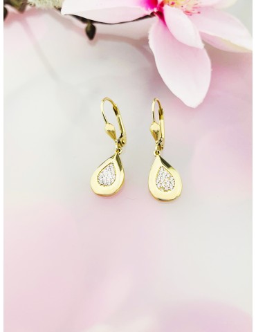 Träne Gold Ohrringe mit Zirkonia Ohrhänger Ohrstecker Ohrschmuck Paar Gelbgold 585er 14KT