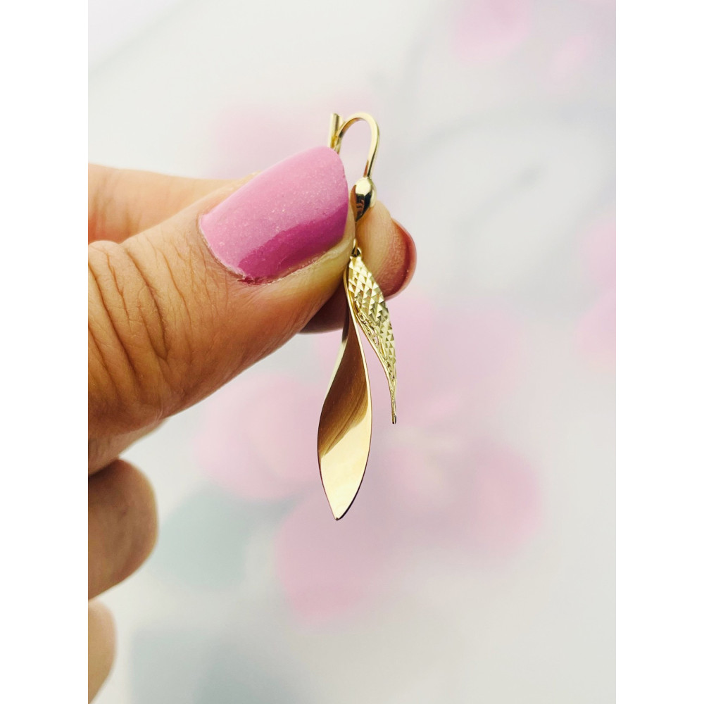 Blatt Gold Ohrringe Ohrhänger Ohrstecker Ohrschmuck Paar Gelbgold 585er 14KT