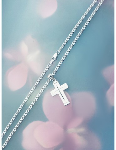 925er Silber Halskette mit Kette und Kreuz-Anhänger