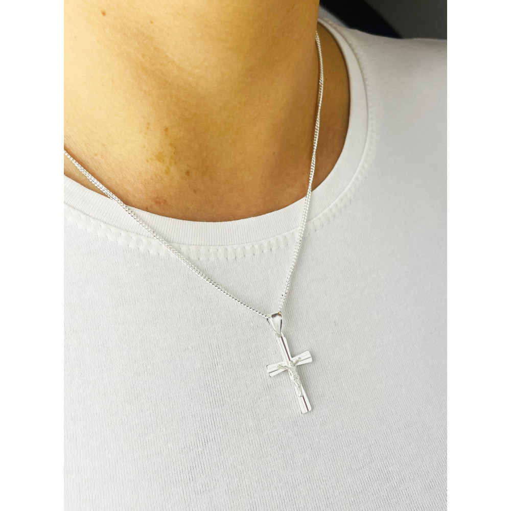 925 Silber Halskette mit Kette und Kreuz mit Jesus