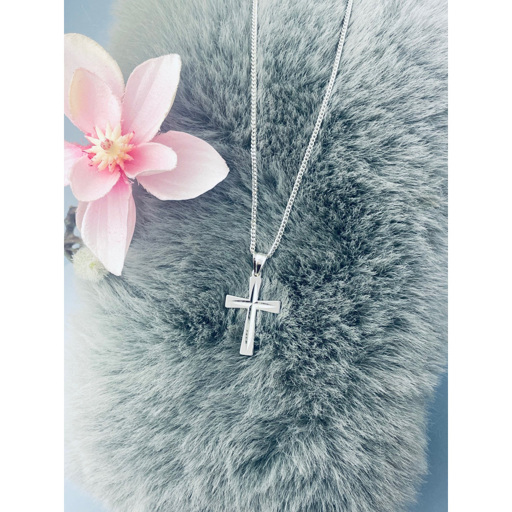 925 Silber Halskette mit Panzerkette und Anhänger Kreuz