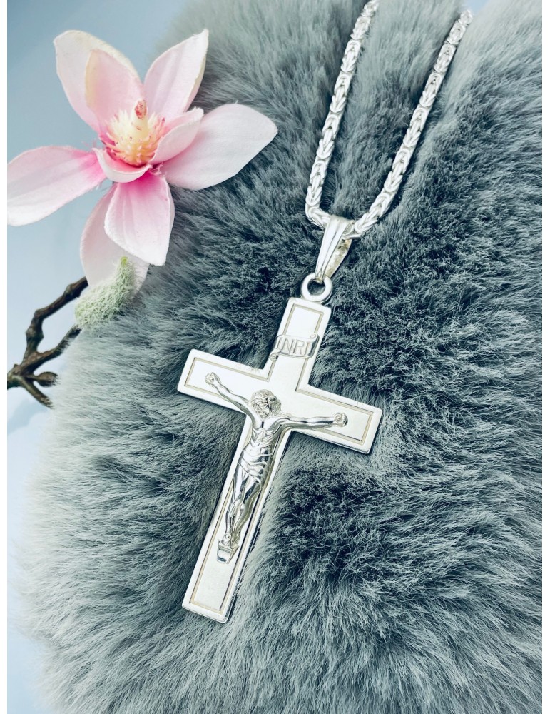 925 Silber Halskette mit Königskette und großes Kreuz mit Jesus