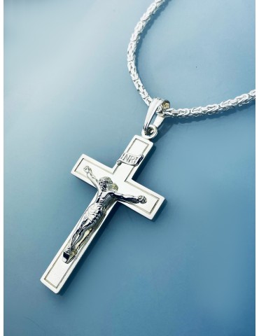 925 Silber Halskette mit Königskette und großes Kreuz mit Jesus