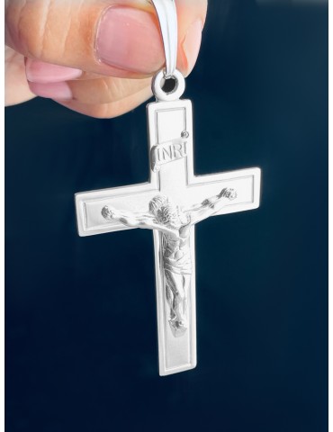 925 Silber Halskette mit Königskette und großes Kreuz mit Jesus