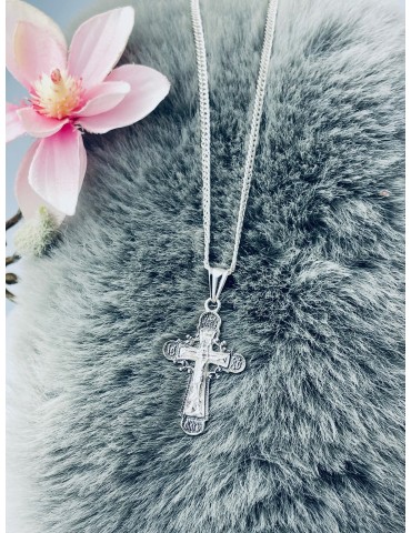 925 Silber Halskette mit Anhänger orthodoxes Kreuz Jesus Christus Taufe