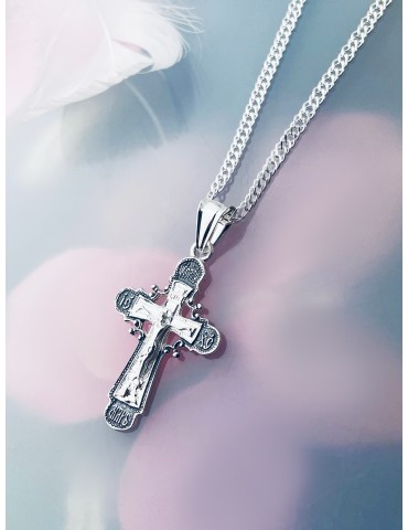 925 Silber Halskette mit Anhänger orthodoxes Kreuz Jesus Christus Taufe