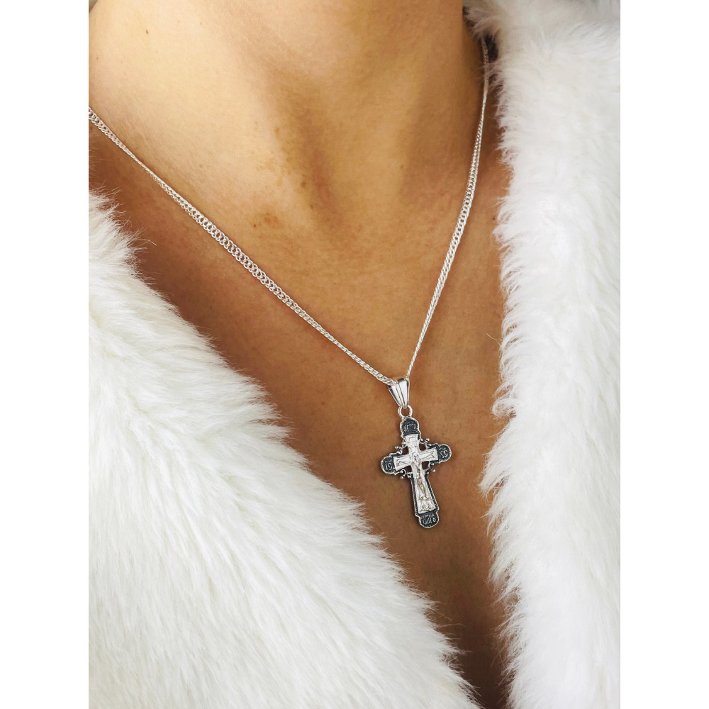 925 Silber Halskette mit Anhänger orthodoxes Kreuz Jesus Christus Taufe
