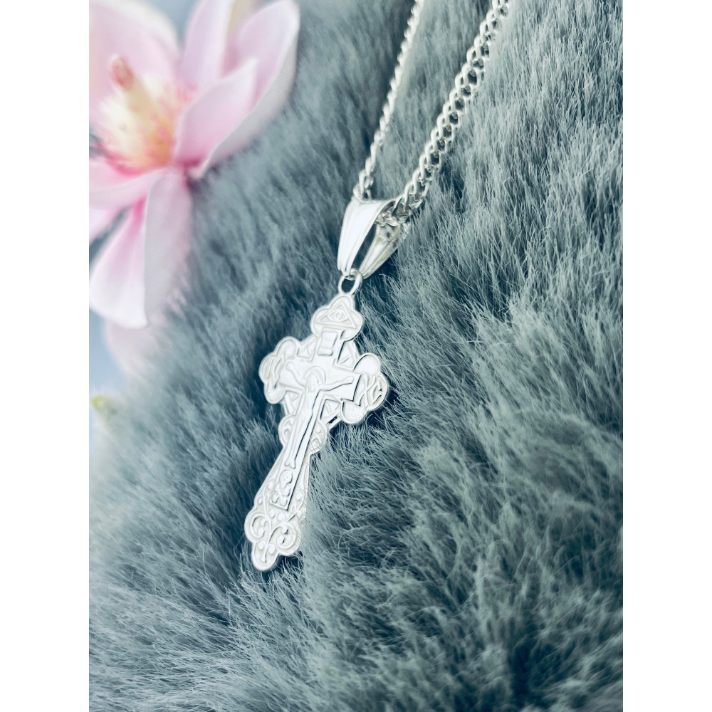 925 Silber Halskette mit Anhänger orthodoxes Kreuz Jesus Christus Taufe