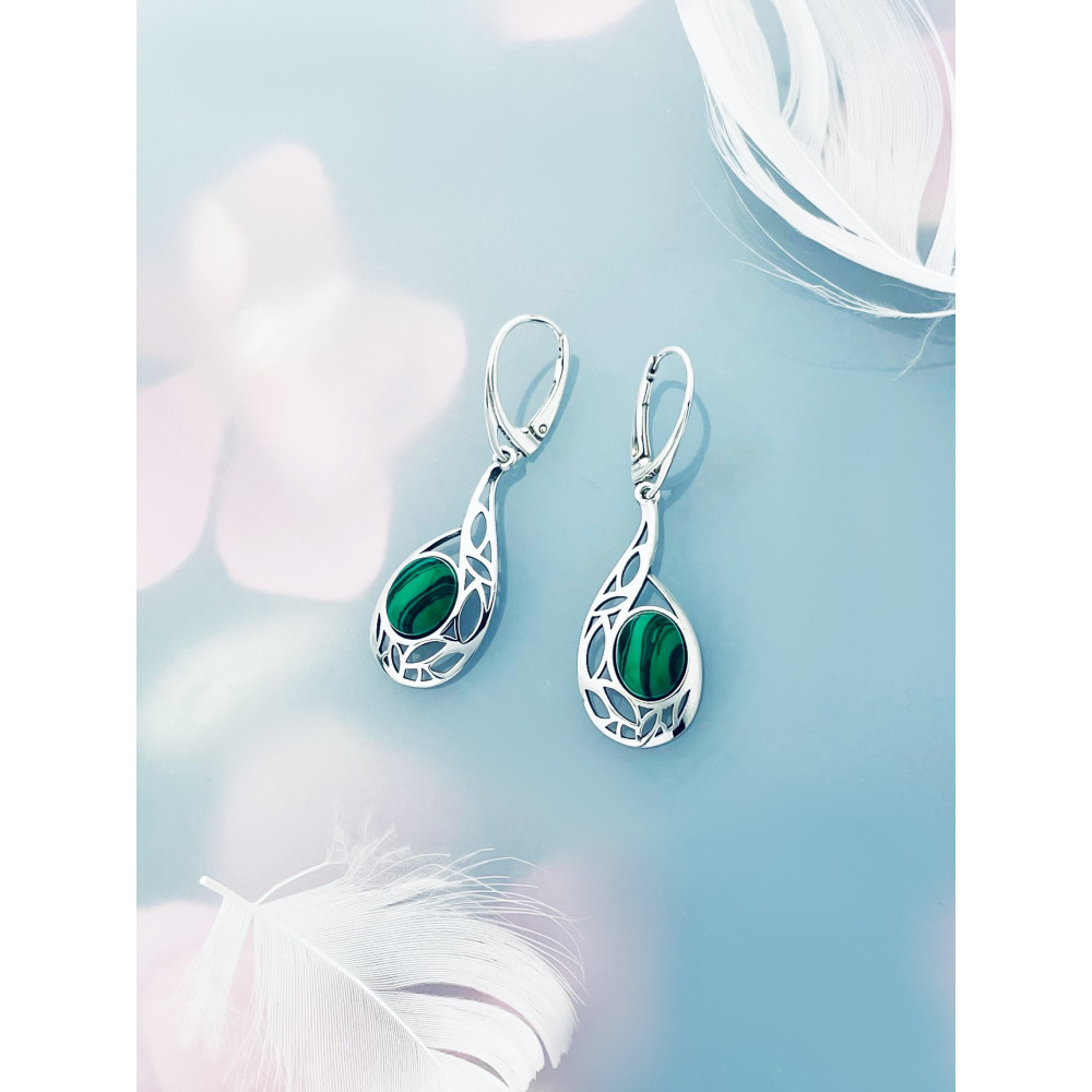 Träne 925 Silber Ohrringe mit Malachitstein