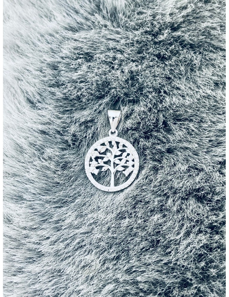 925 Silber Damen Medaillon Anhänger Baum mit Zirkonia