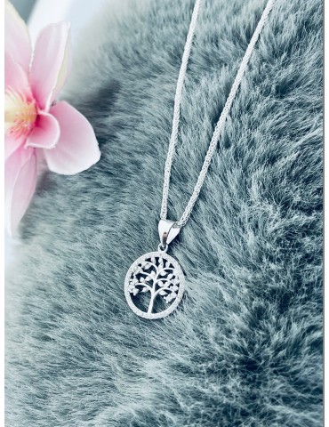 925 Silber Damen Medaillon Anhänger Baum mit Zirkonia