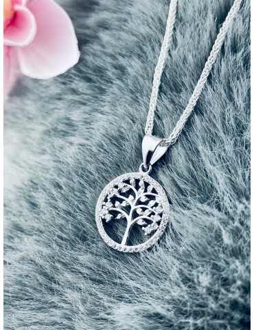 925 Silber Damen Medaillon Anhänger Baum mit Zirkonia