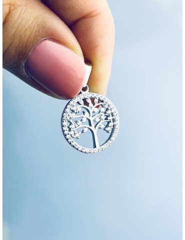 925 Silber Damen Medaillon Anhänger Baum mit Zirkonia