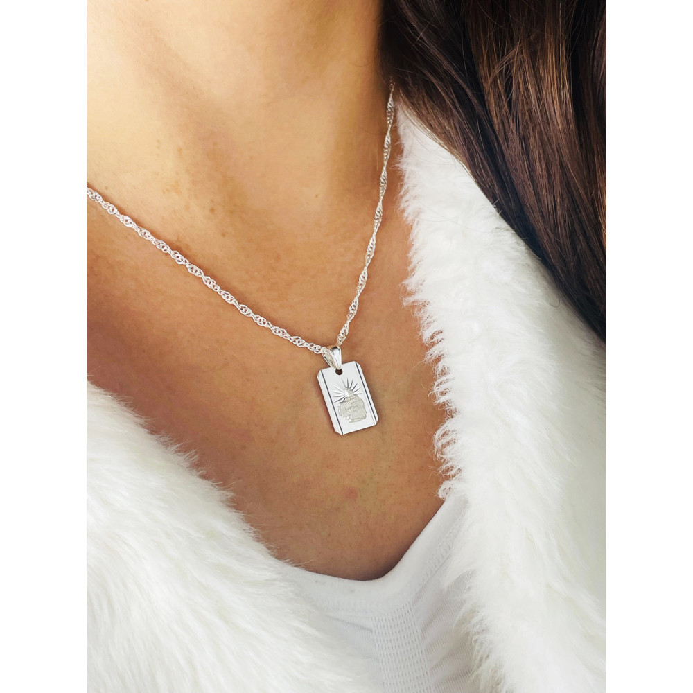 Srebrny Medalik dwustronny szkaplerz Matka Boska Ostrobramska Pan Jezus Komunia Chrzest