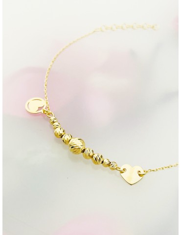Herz und Kugel Armband 925 Silber vergoldet Ankerkette
