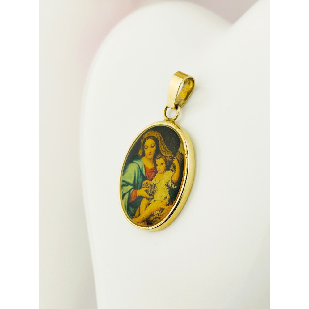 Mehrfarbig Anhänger Madonna Maria Fatima Goldanhänger Gold 585er 14KT