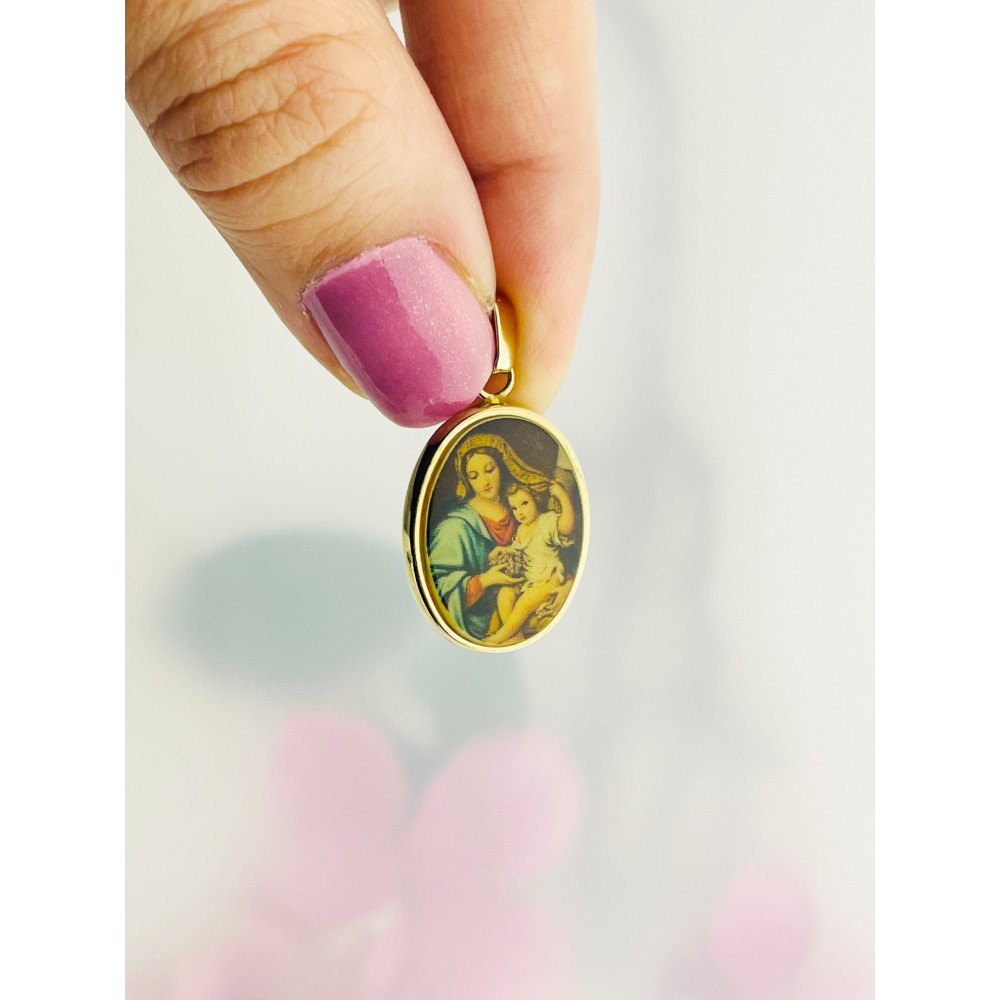 Mehrfarbig Anhänger Madonna Maria Fatima Goldanhänger Gold 585er 14KT