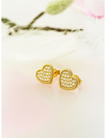 Herz Ohrringe Ohrhänger Ohrstecker Ohrschmuck mit Zirkonia Gelbgold Paar 585er 14KT