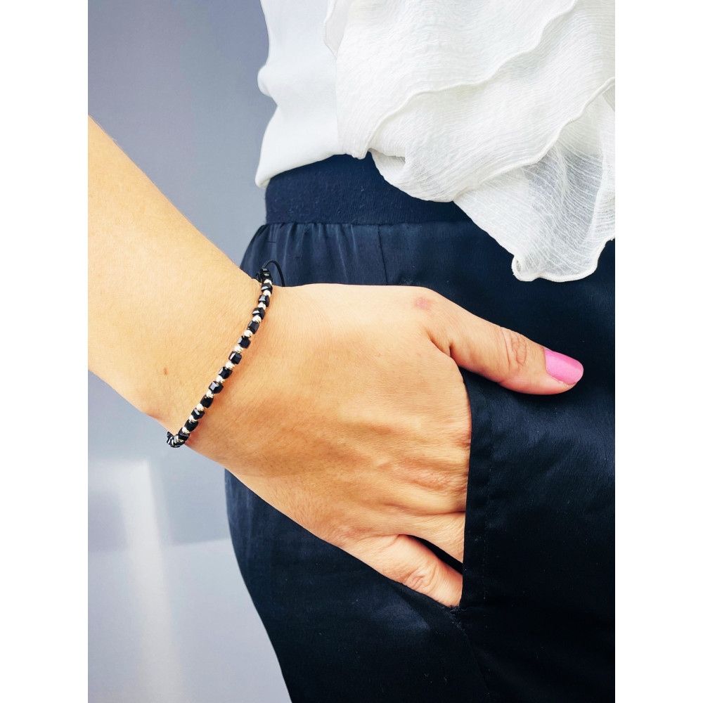 Armband Armkette String Armband goldenen Perlen und Onyx