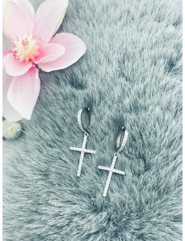 Kreis mit  Kreuz 925 Silber Zirkonia Ohrringe