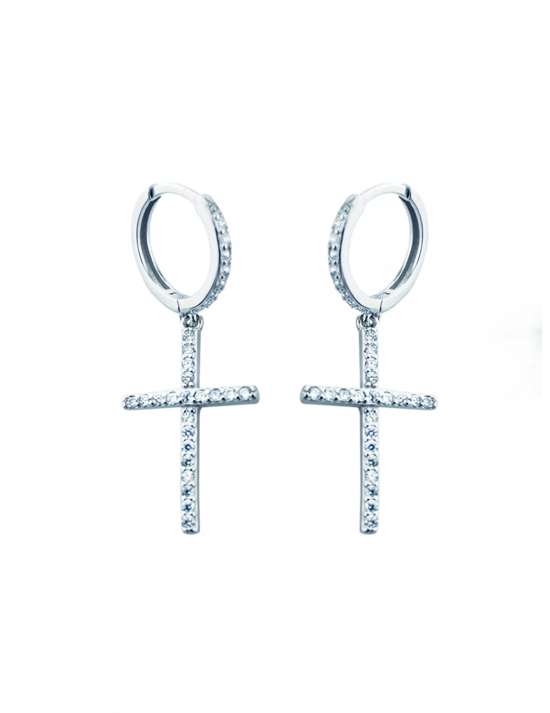 Kreis mit  Kreuz 925 Silber Zirkonia Ohrringe