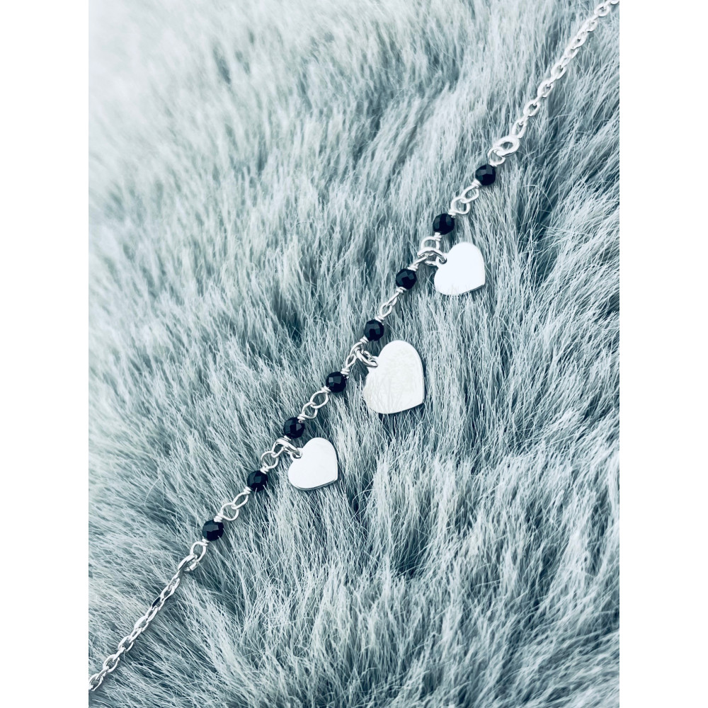 Srebrna bransoletka spinel serca serduszka