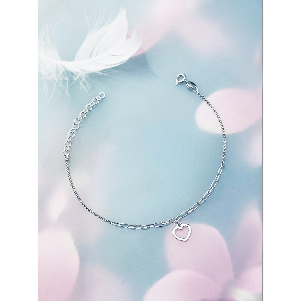 Srebrna bransoletka ankier pancerka serce serduszko