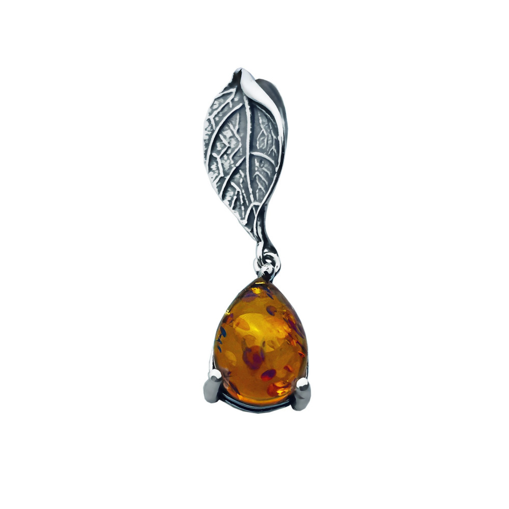 Blatt 925 Silber Anhänger mit Bernstein