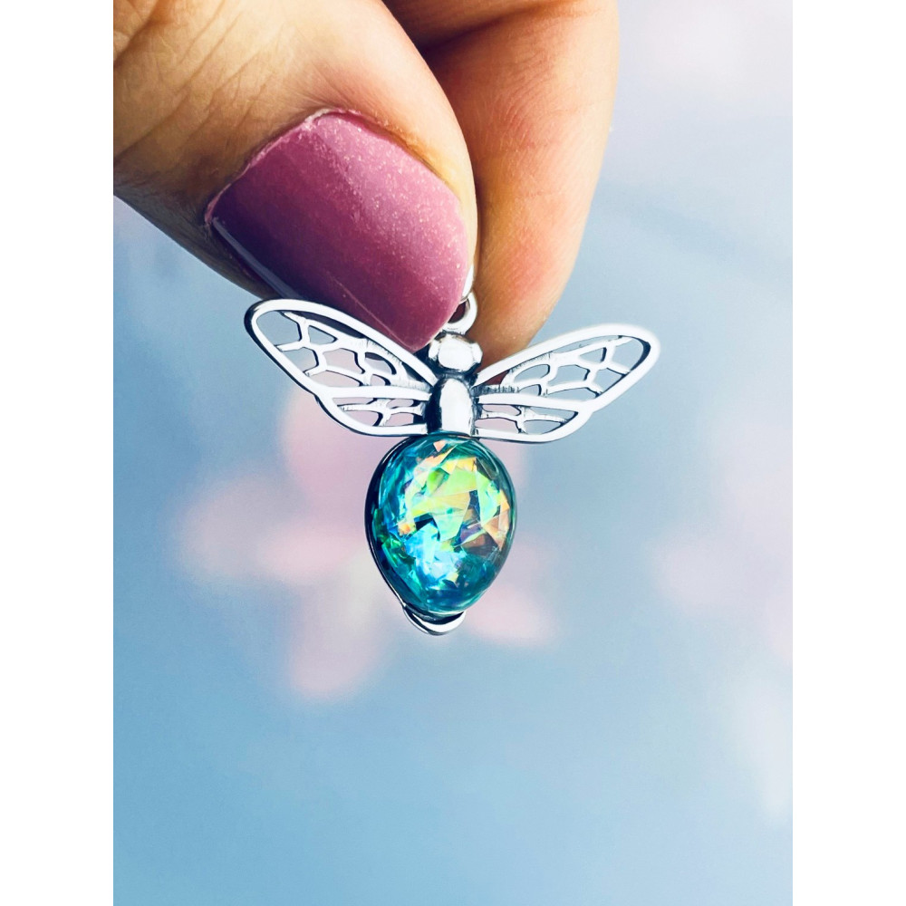 Biene 925 Silber Damen Medaillon Anhänger mit Opal