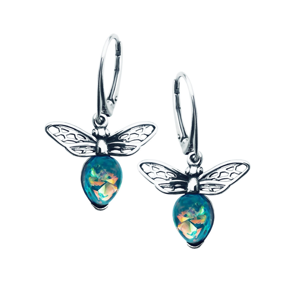 Biene 925 Silber Ohrringe mit Opal