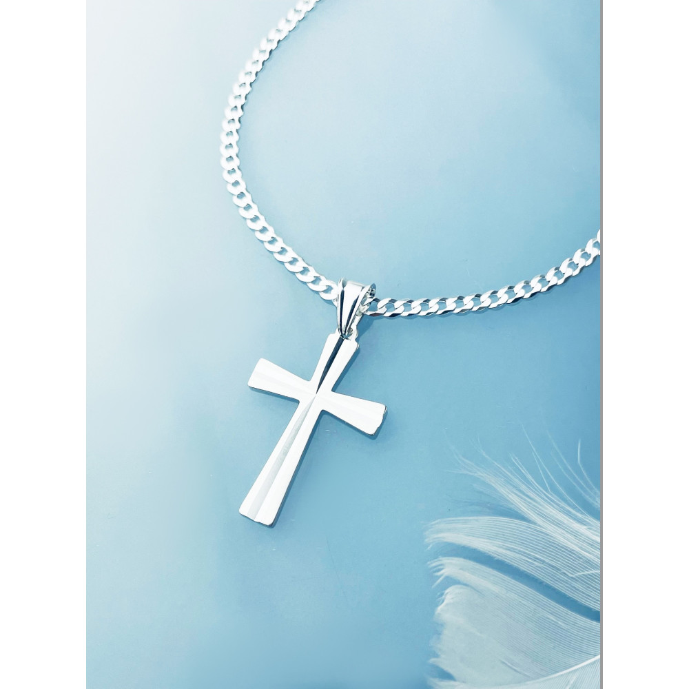Srebrny krzyżyk polerowany prosty Komunia Chrzest