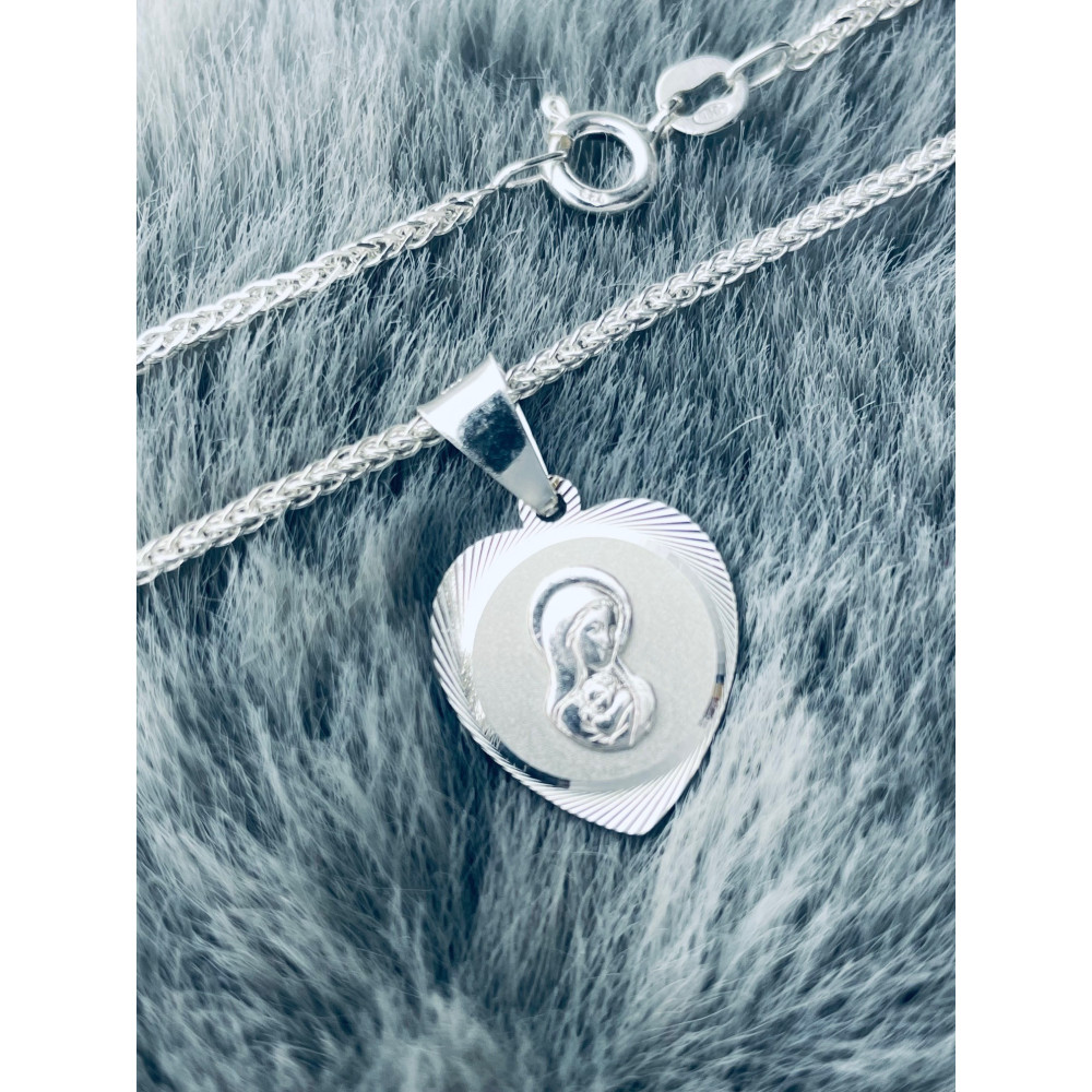 925 Silber Halskette mit Spiga-kette und Anhänger Madonna Maria Erstkommunion Taufe
