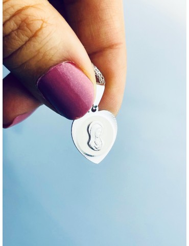 925 Silber Halskette mit Spiga-kette und Anhänger Madonna Maria Erstkommunion Taufe