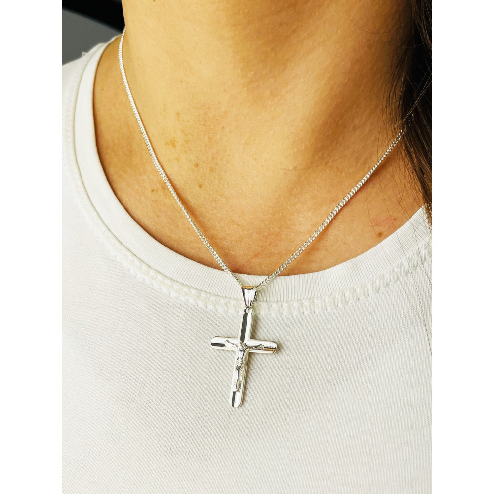 925 Silber Pancerkette Halskette mit Kette und Kreuz mit Jesus