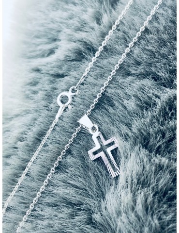 925 Silber Halskette mit Ankerkette und Anhänger Kreuz Erstkommunion Taufe