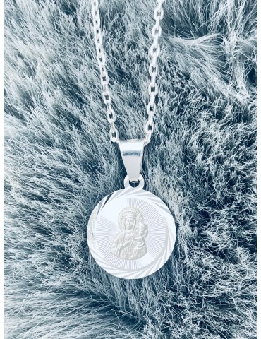 925 Silber Halskette mit Ankerkette und Anhänger Madonna Maria Erstkommunion Taufe