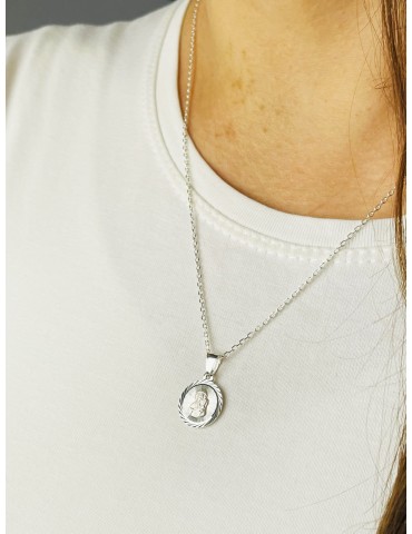 925 Silber Halskette mit Ankerkette und Anhänger Madonna Maria Erstkommunion Taufe