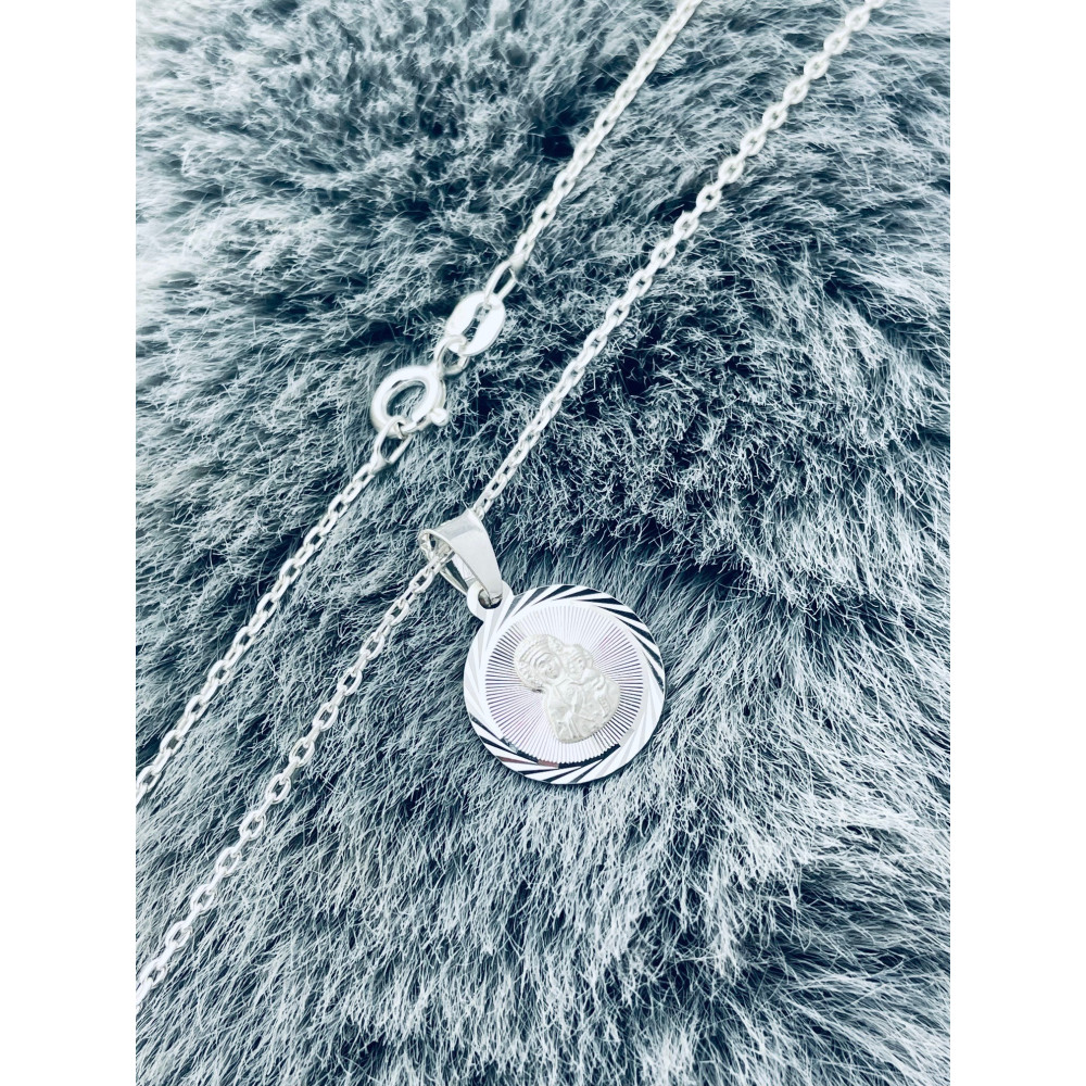 925 Silber Halskette mit Ankerkette und Anhänger Madonna Maria Erstkommunion Taufe