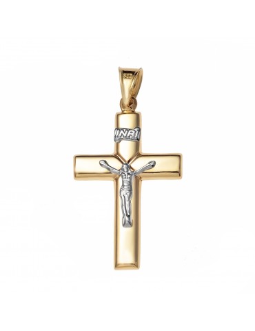 Goldanhänger Kettenanhänger Kreuz Jesus Christus Goldkreuz Bicolor Gelbgold 585er 14KT