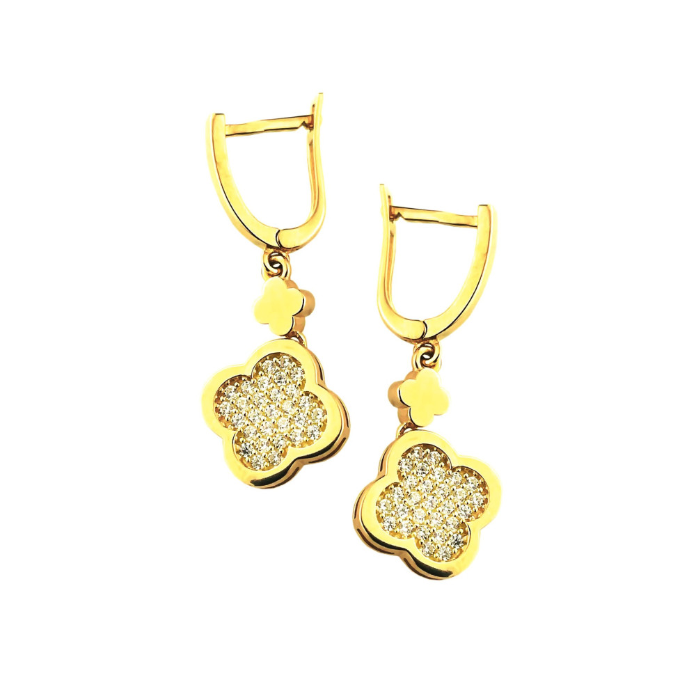 Kleeblatt Gold Ohrringe mit Zirkonia Ohrhänger Ohrstecker Ohrschmuck Paar Gelbgold 585er 14KT
