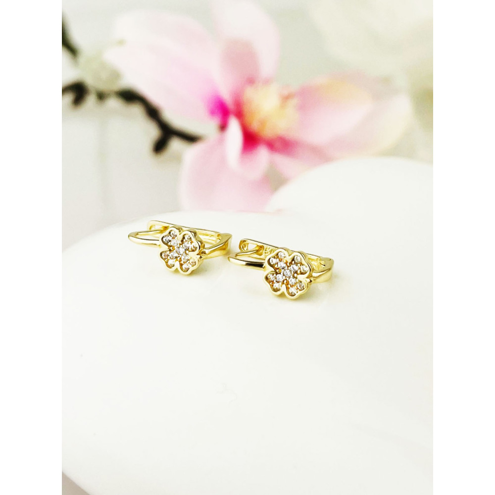 Blume Gold Ohrringe Ohrhänger mit Zirkonia Ohrstecker Ohrschmuck Paar Gelbgold 585er 14KT